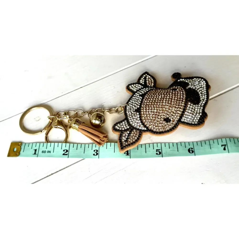 New Bling Black White‎ Spotted Cow Puffy Tassel Keyring Purse Backpack Charm